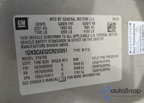 2012 Chevrolet Tahoe Ls from USA, damaged, VIN 1GNSCAE02CR293891